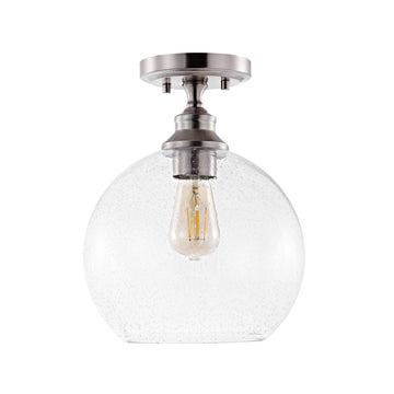 Marla 9.75" Bohemian Farmhouse Iron/Seeded Glass LED Semi Flush Mount - JONATHAN Y